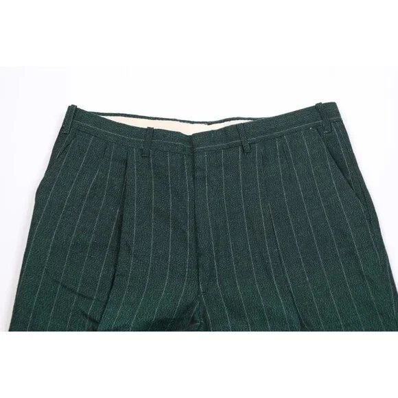 Vtg 70s 80s Mens 44L 2 Piece Wool Striped Double Breasted Suit Green 34x32 USA - Picture 13 of 16